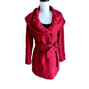 Vintage Bebe red wool blend double breasted belted coat size XS